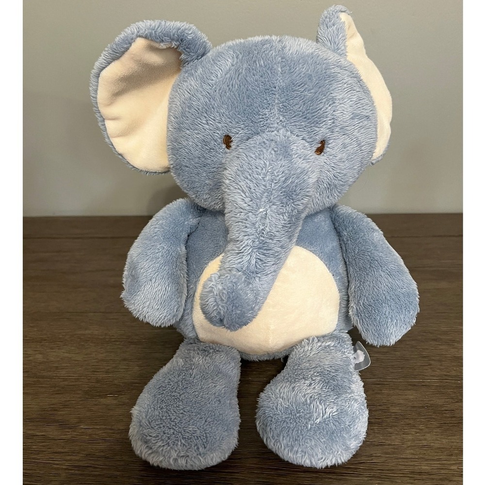 Lambs & Ivy Signature Blue White Baby Elephant Plush Stuffed Animal Nursery Toy